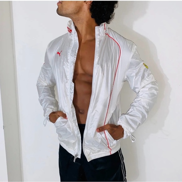 Ferrari Puma Windbreaker Jacket White Red Nylon Glanz Size XL - Picture 11 of 14